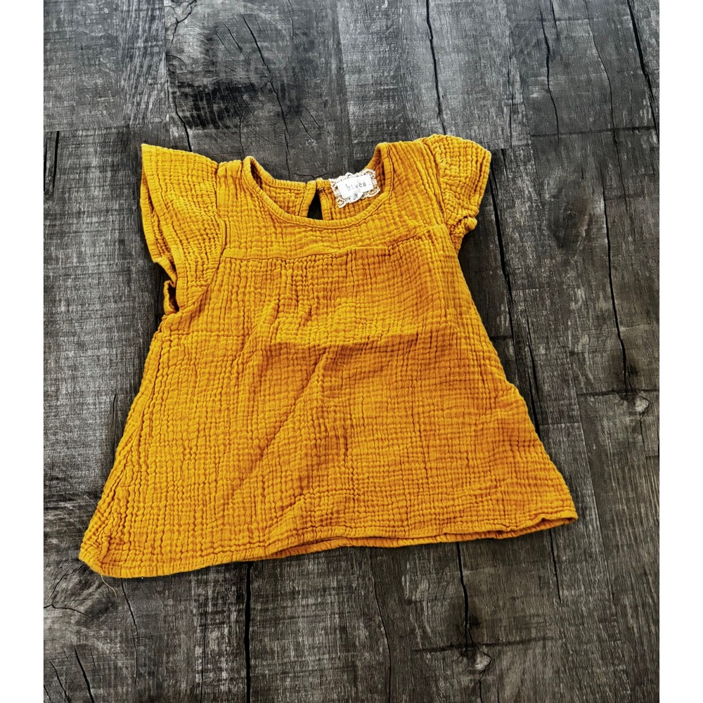 btween Mustard Yellow Gauze Dress Size 7‎ Ruffle Sleeve Keyhole Back